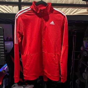 Adidas Bold Red Jacket with White Accents Youth XL 
Women’s Small / Medium